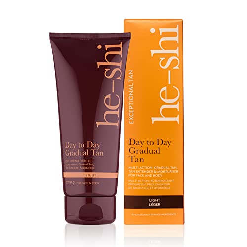 He-Shi Day to Day Gradual Tan Moisturiser - Easy Application Self Tanning Lotion - Natural Gradual Fake Tan with Vitamin E - Vegan & Cruelty Free