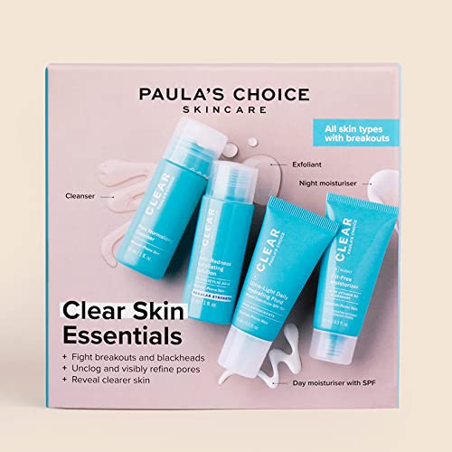 Paula's Choice CLEAR Skin Essentials Trial Kit - 3-Step Skincare Routine - Cleanse, Exfoliate & Hydrate - Fights Blackheads, Breakouts & Enlarged