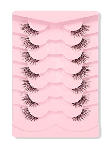 GMAGICTOBO False Eyelashes Natural Cat Eye Half Lashes Fluffy Wispy Clear Band 3D Faux Mink Lashes Pack Soft Strips Fake Eyelashes 7 Pairs