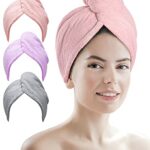 Microfibre Hair Towel, 3 Pack Super Absorbent Hair Towel Wrap with Button Design. Extremely Soft Hair Wrap Towel, Traveling, Beach Excursions, Sp