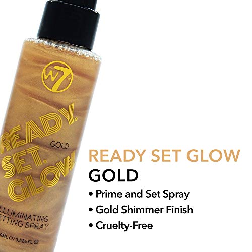 W7 Ready Set Glow Makeup Setting Spray - Shimmer Finish - Long-Lasting, Ultra-Fine Formula (Gold)