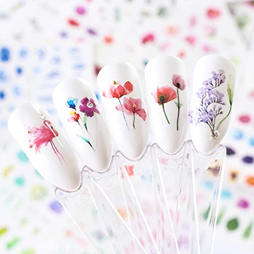 Cyalean Nail Art Stickers, 24 Sheets Water Transfers DIY Art Nail Stickers Self Adhesive Colorful Flowers Watermark Nail Sticker for Women Girls