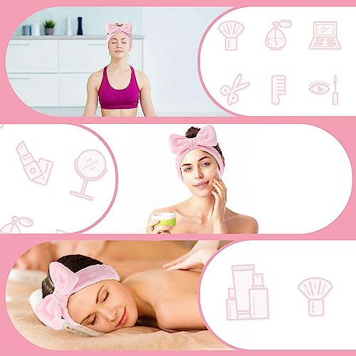 Spa Headband for Face Washing- Makeup Headbands Absorbent Bowknot Face Washing Headband, Soft Coral Fleece Facial Skincare Headband Elastic Hairb