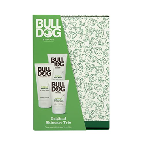 BULLDOG Skincare - Original Skincare Trio, Gift Set for Men (x1 Original Moisturiser 100ml, x1 Original Face Wash 150ml, x1 Original Shave Gel 17