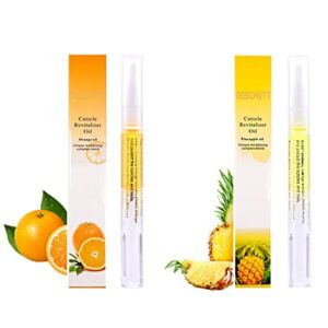 2PCS Cuticle Oil Pens for Nail Care,Cuticle Revitalizer Oil Pen with Soft Brush,Cuticle Oil to Prevent Nail Cracking and Dry (Pineapple & Orange