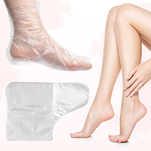 PROUSKY 100 Pieces Plastic Disposable Booties, Paraffin Wax Bath Liners for Pedicure Hot Spa Wax Treatment