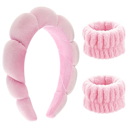 Sibba Sponge Headband Wristband Sets for Washing Face, Makeup Headbands for Women Girls, Skincare Makeup Removal Wash Spa Yoga Sports Shower Head
