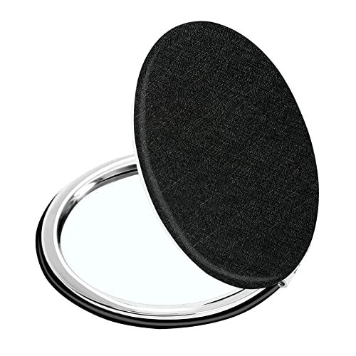Compact Vanity Makeup Mirror for Men, Women and Girls, Black Elegant Travel Cosmetic Mirrors for Pocket, Purse or Wallet, Portable Magnifying Han