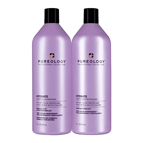 Pureology Hydrate Moisturising Shampoo and Conditioner Duo Set, For Medium to Thick Dry, Colour Treated Hair, Vegan Formulas, Sulphate Free for a
