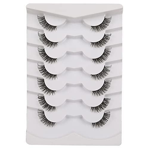 GMAGICTOBO False Eyelashes Natural Cat Eye Half Lashes Fluffy Wispy Clear Band 3D Faux Mink Lashes Pack Soft Strips Fake Eyelashes 7 Pairs