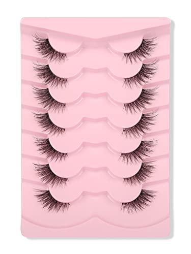 GMAGICTOBO False Eyelashes Natural Cat Eye Half Lashes Fluffy Wispy Clear Band 3D Faux Mink Lashes Pack Soft Strips Fake Eyelashes 7 Pairs