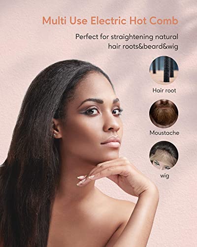 Hot Comb Electric by Terviiix, Hot Comb for Wigs, Afro Hair & Beard, Anti-Scald Straightening Comb with Keratin & Argan Oil Infused Teeth, Temper