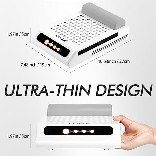 L'UGX Nail Dust Collector Rechargeable with 2 Reusable Filters, Professional 70W Nail Extractor Vacuum Portable Acrylic Nail Dust Cleaner, Perfec