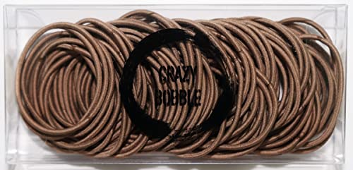 Crazy Bobble® Premium Non-Metal Hair Elastic Hair Bands 2mm, Bulk Hair Ties, Ponytail Holders For Adults and Kids (100 Pcs per Box) (Dark Brown)