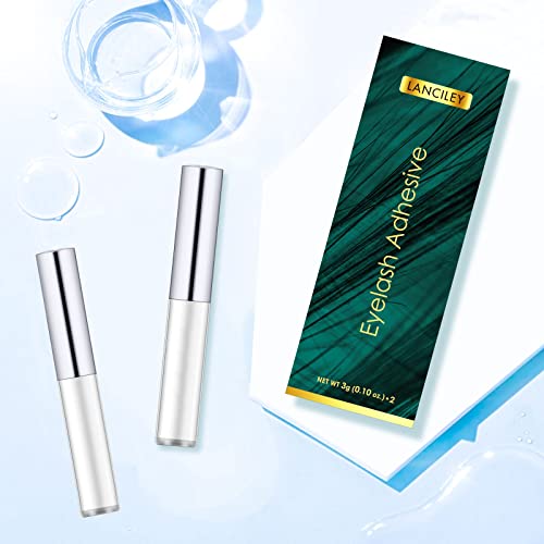 Lanciley Eyelash Glue 2 Pcs Super Strong Hold Clear False Eyelash Glue with Brush Applicator Eyelash Adhensive Glue for Strip Lash Cluster Lashes