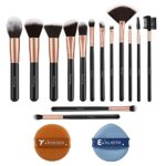 Makeup Brushes Rose Golden 14 Pcs Makeup Brush Set with 2 Powder Puffs Premium Synthetic Kabuki Brushes for Foundation Face Powder Blush Eyeshado