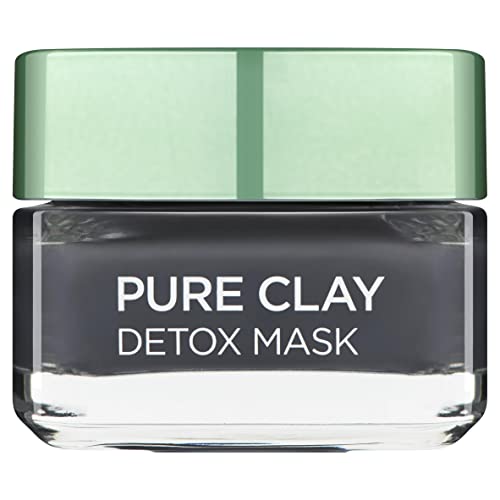 L'Oreal Paris Pure Clay Black Charcoal Detox Face Mask, Deep Cleansing Skin Care for All Skin Types 50 ml