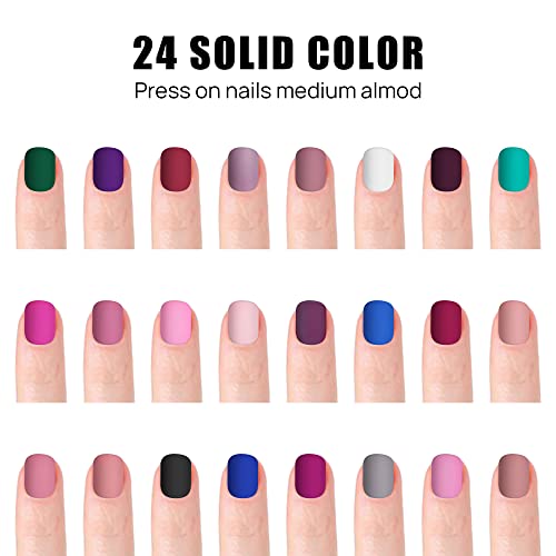 LADYING 24 Color (576 PCS) Matte Square Press on Nails Short,Colorful False Nails Short with Glue and Nail File,Reusable Stick on Nails with Tape