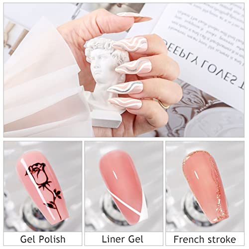 INPING Nail Art Liner Gel Polish, 2 Basic Colors Black White Liner Painted Gel Set Soak-Off UV/LED Nail Varnish Line Pen for Drawing Liner Swirl