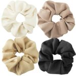 OWill 4Pcs Hair Scrunchies for Women,Premium Satin Scrunchie Ponytail Holder,Solid Color Elastic Bands for Girls,Hair Ties Accessories for Frizz
