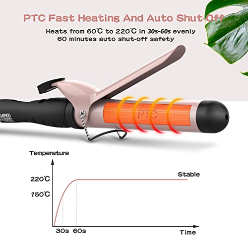Pretfy Curling Tongs, 32mm Curling Iron 1.25" Hair Curler Professional Ceramic Curling Wand, LCD Display, Adjustable Temperature from 60 ~ 220 °C