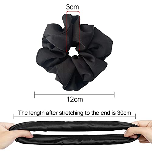 ILamourCar Black Scrunchies for Hair, Large Hair Scrunchies, Elastic Soft Hair Ties Scrunchy Hair Bands Ponytail Women Girls Lady Children (2xBla