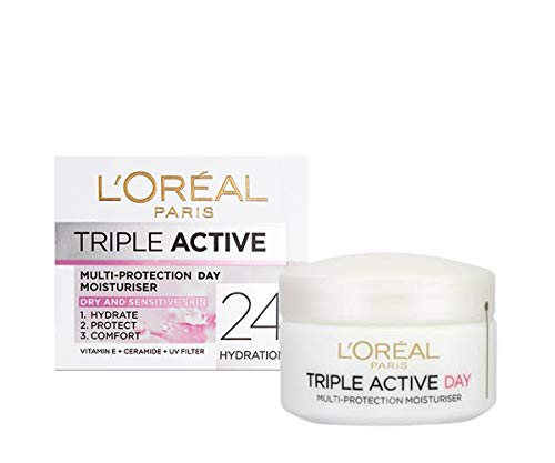 Skin Expert L'Oreal Paris Triple Active Day Moisturiser Dry and Sensitive Skin 50 ml, mix, (Pack of 1)