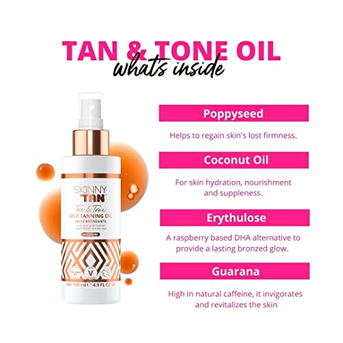 Skinny Tan Tan & Tone Self Tan Oil - Streak Free Natural Looking Fake Tan with Coconut Oil, Enriched with Guarana Extract to Tone & Firm Skin, Cr
