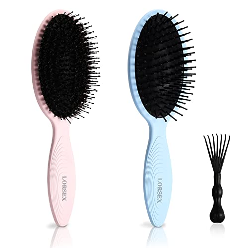 LORSEX 2 Pack Hair Brush, Large Detangling Paddle Hairbrush for Women Men and Kids, Great on Wet/Dry Hair Smoothing Massaging Detangling (Pink-Pu