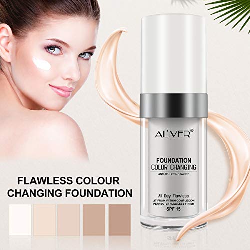 Flawless Colour Changing Foundation Makeup Base Warm Skin Tone Nude Face Moisturizing Liquid Cover Concealer Universal Shade for ALL Skin Makeup(