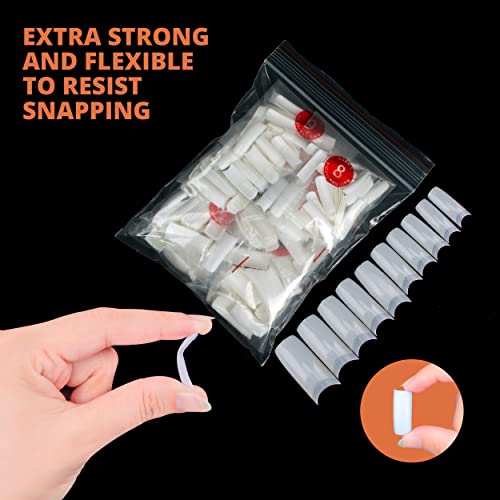Fake Nails Tips - Natural Colour - 10 Sizes Pack of 500 – Half Cover Acrylic Nails for Women & Girls - Smooth and Lightweight Oval False Nails Se