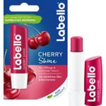 Labello Cherry Shine Lip Balm with Soft Red Shine and Shimmer Pigments and Cherry Flavours, Lip Care without Mineral Oils