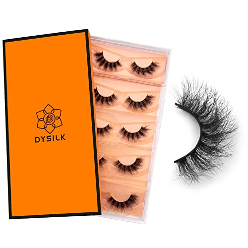 DYSILK 5 Pairs 6D Lashes Faux Mink Eyelashes Cat Eye Fluffy Natural Look False Eyelashes Long Lashes Pack Mink Lashes Soft Reusable Eye Lashes |C