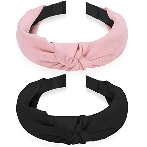 Sibba 2 PCS Headbands Tiaras Birthday Crown Black Twist Knotted Knot Vintage Headwraps Accessories Elastic Hair Bands Thick Plastic Velvet Big He