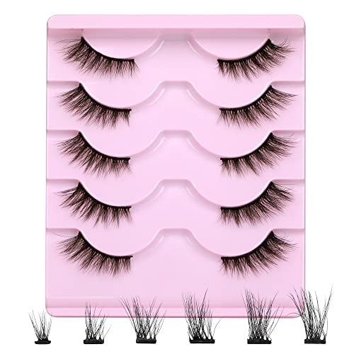 Newcally Eyelashes Half Lashes Natural Cat Eye Wispy False Eyelashes Fluffy Volume Strip Fake Eyelashes Accent Corner 3/4 Eye Lashes Cluster DIY