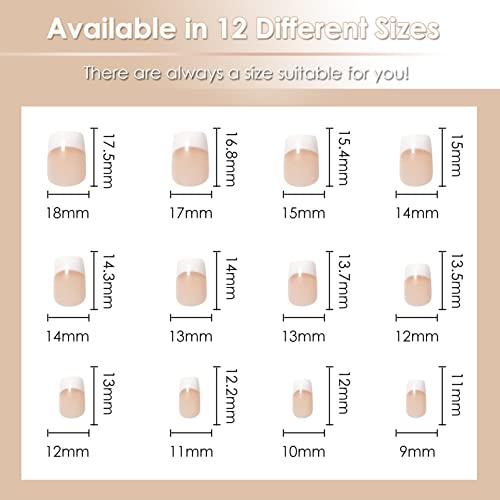 French False Nails Short, 48Pcs Nude White Fake Nails, Press on Nails with Designs, Acrylic Stick on Nails, Full Cover Artificial Nail Tips for W