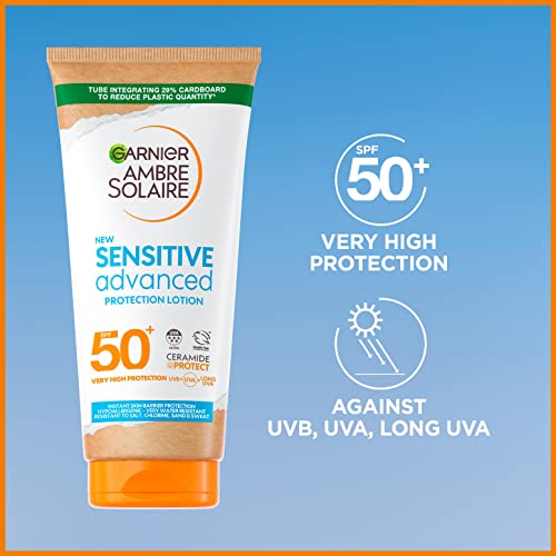 Garnier Ambre Solaire SPF 50+ Sensitive Advanced Sun Cream, For Sensitive Skin, Water Resistant & Non-Greasy Sunscreen, SPF 50 UVA & UVB Protecti