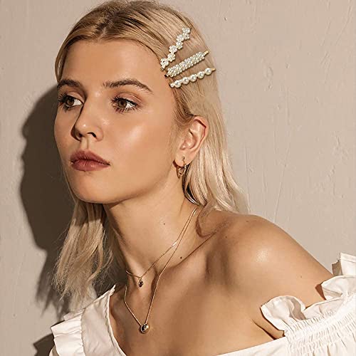 Makone Pearl Hair Clips 12 Pcs, Fashion Pearls Hair Barrettes, Hairpin Combination Hair Accessories for Women Girls