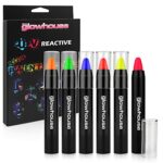 The Glowhouse UV Neon Face Paint and Body Paint Stick (Pack of 6) Fluorescent Brightest Glow under UV!