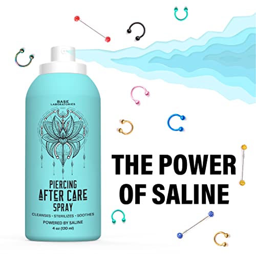 Base Labs Piercing Aftercare Spray Piercing Cleaning Solution | 240ml | Saline Solution Piercing | Cleanses & Soothes for Keloid Bumps on Ears &