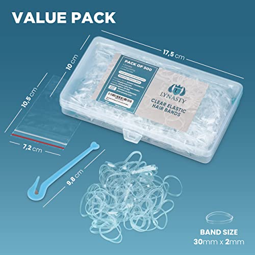 Clear Elastic Hair Bands 500 Pcs with Band Removal Hook–Soft, Strong 170mm Elastic Hair Ties for Kids, Girls & Women –Clear Rubber Bands for Hair