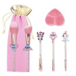 5Pcs Stitch Makeup Brush Set,Stitch Theme Cosmetic Brushes for Powder Eyeshadow Blushes Lips Portable Makeup Brush Set with Brush Cleaner Lovely