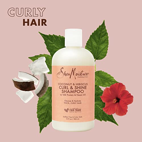 Shea Moisture Coconut & Hibiscus Curl & Shine Shampoo and Conditioner Set W/silk Protein and Neem Oil 13 Oz Bottles by Shea Moisture