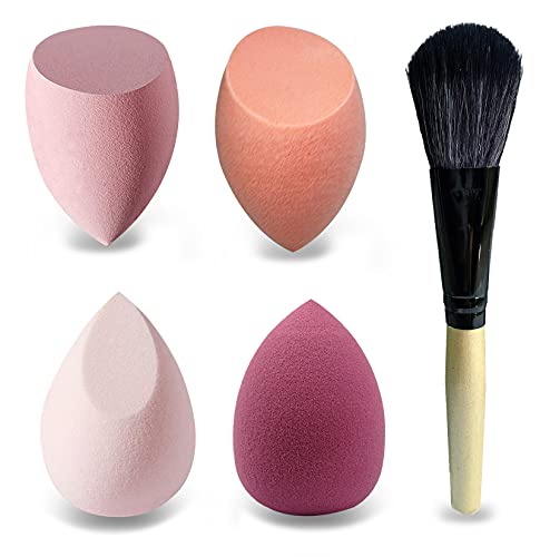 Makeup Sponge Blender Set of 5 Pcs & Foundation Brushes 1Pcs, Mocarheri Soft Sponge For Liquid Foundation, Creams, and Powders,Latex Free Wet and