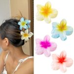 4Pcs Hawaiian Plumeria Flower Hair Claw Clips Summer Gradient Flower Acrylic Hair Jaw Clips for Medium Thick Hair Women and Girls Hawaii Hair Acc