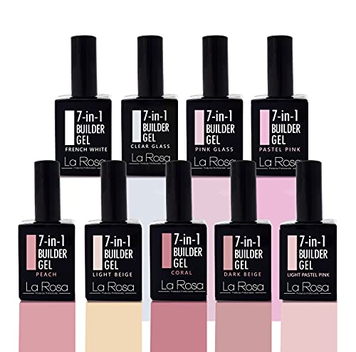 La Rosa 7-in-1 BUILDER GEL in a Bottle - UV Gel - NUDE for nail design and nail art, Nail Easy-To-Use Extension Builder, Cover gel - 15 ml (Light