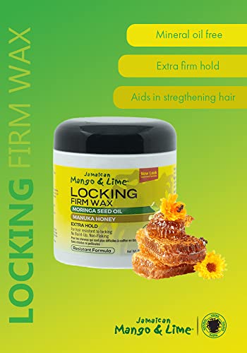 Jamaican Mango & Lime Locking Firm Wax 155g - EXTRA-FIRM HOLD. NO Mineral Oil, NO Sulphates, No Parabens. Excellent for coarse and grey hair. Loc
