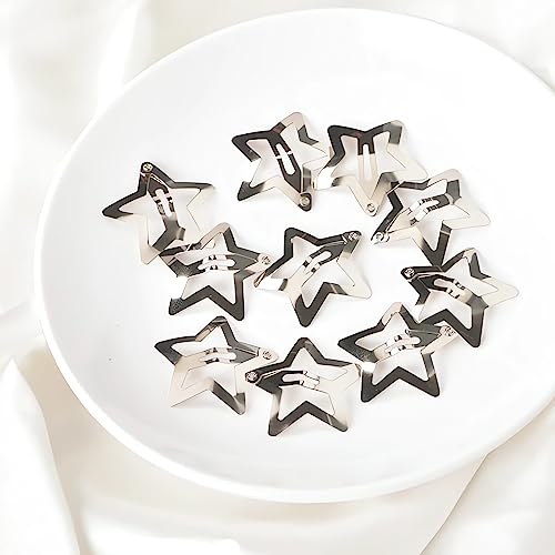 Star Hair Clip Y2K Accessories Silver Hair Clips 20pcs, Star Clips Snap Hair Clips Women Metal Hair Clips for Girls, Cute Hair Clips Girl Hair Ac