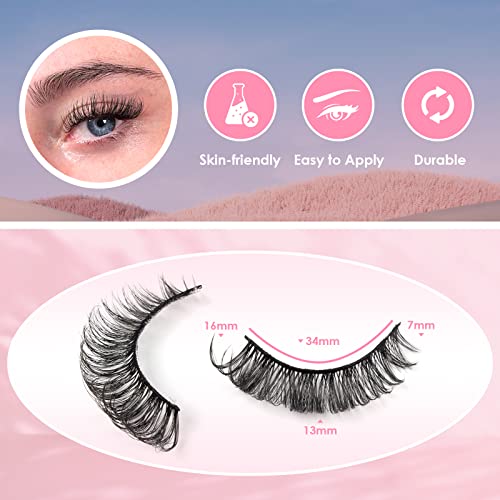 Glowingwin Cat Eye Lashes Natural Look Russian Strip Lashes D Curl Wispy Fluffy Russian Strip Lashes Hybrid Lashes 10 Pairs Pack Fake /False Lash