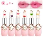 Skynest Clear Flower Jelly Lipstick, 6 Packs Nutritious Moisturizer Lip Balm Temperature Color Change Lipstick Matte Long Lasting Lip Gloss (Pink